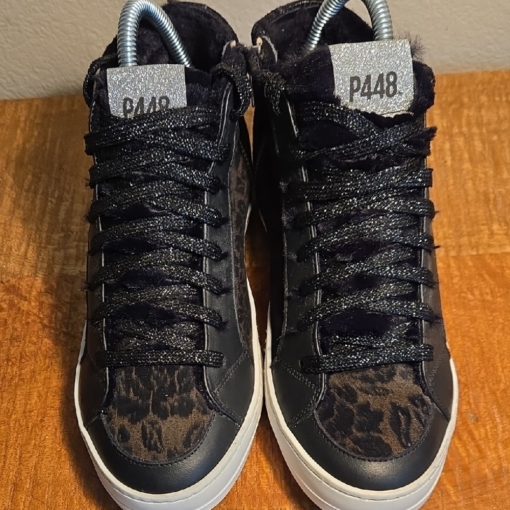 P448 Black and‎ Brown Leopard Print Sneakers - Picture 3 of 9